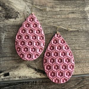 Dusty Rose Honeycomb Leather Earrings